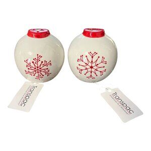 Transpac Red Snowflake Salt and Pepper Shakers with Tags